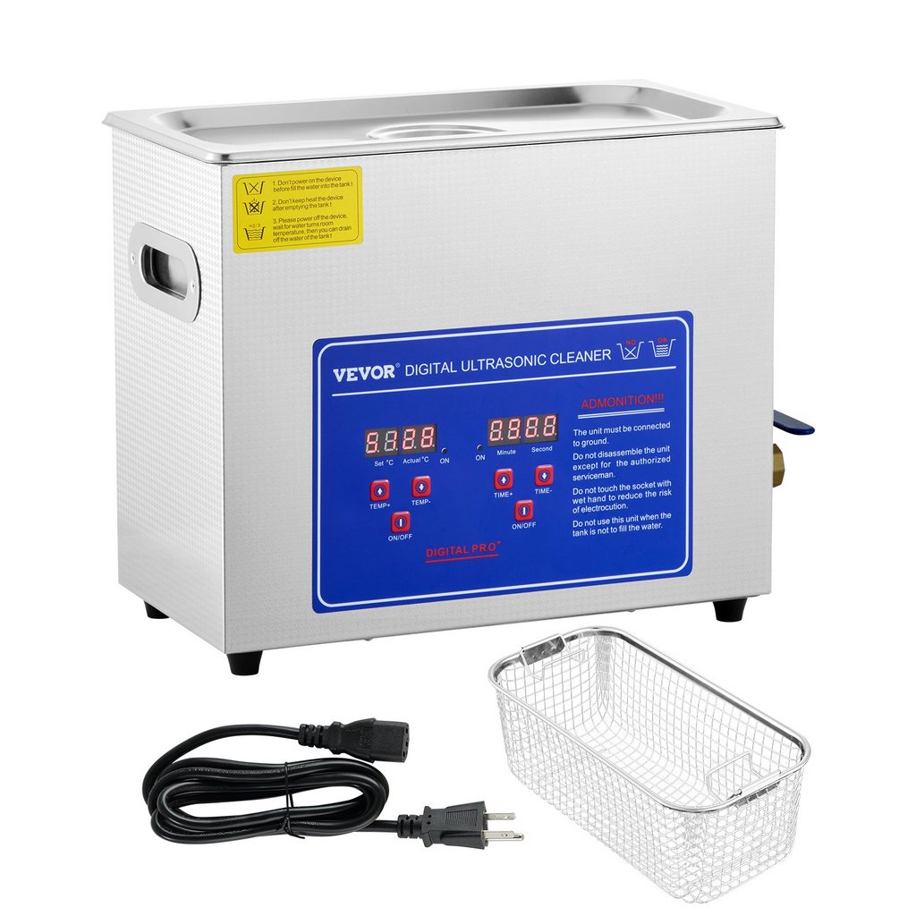 Limpiador ultrasónico comercial VEVOR 6 l de 40 kHz con temporizador digital y calentador de 110 V