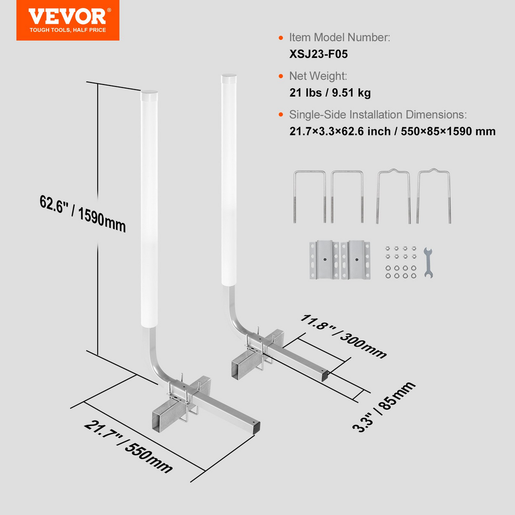 Juego de guías para remolques marinos VEVOR 60'' ajustables de forma flexible soportes dobles de acero resistentes a la oxidación con cubierta de PVC