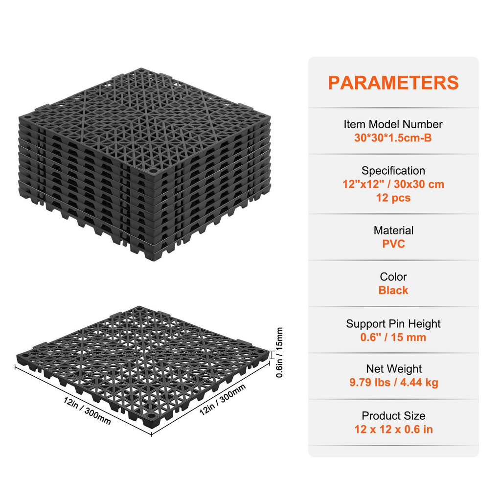 VEVOR - Alfombrillas de drenaje entrelazadas modulares paquete de 12, 12 x 12 pulgadas