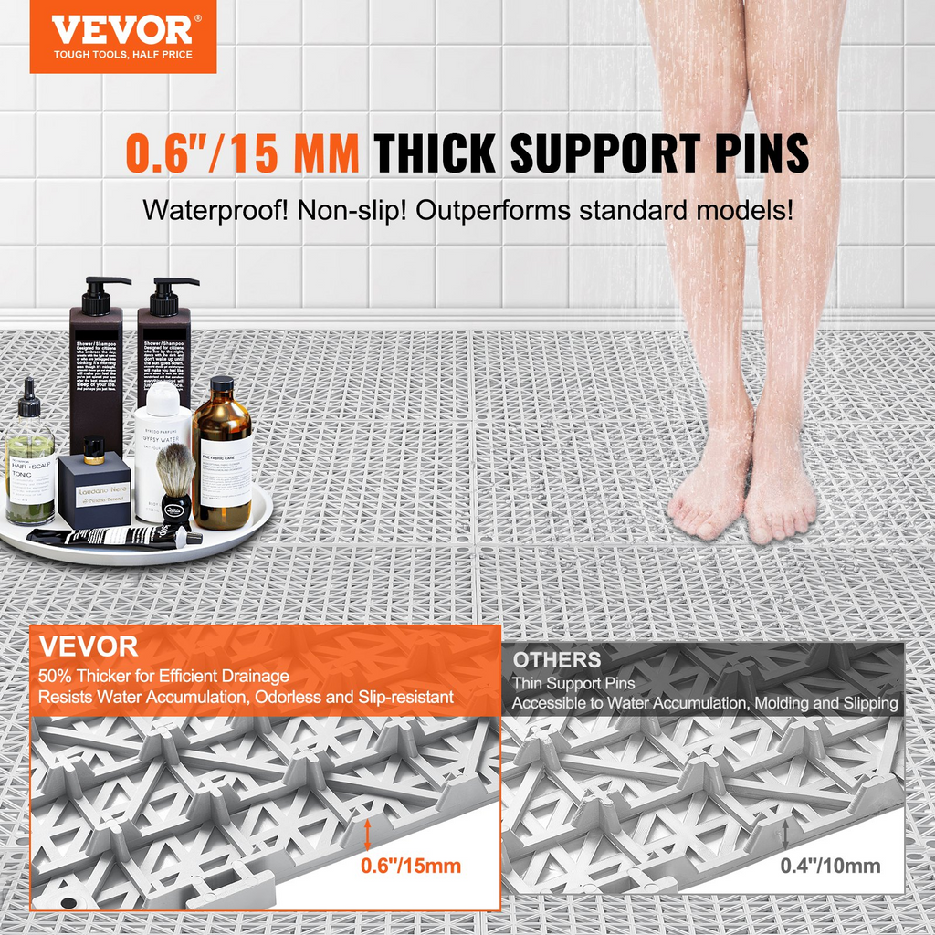 VEVOR - Alfombrillas de drenaje entrelazadas modulares paquete de 12, 12 x 12 pulgadas de PVC suave