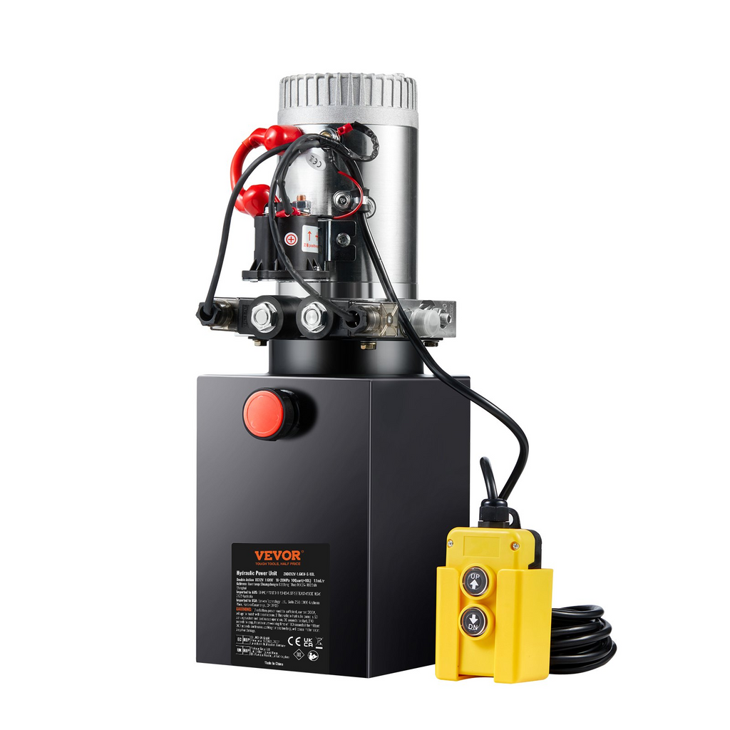 Bomba hidráulica VEVOR, unidad de potencia hidráulica de 10 cuartos, bomba de remolque de volteo de doble acción, caudal de 0,91 GPM, presión de alivio máxima de 3200 PSI, bomba hidráulica de 12 V CC