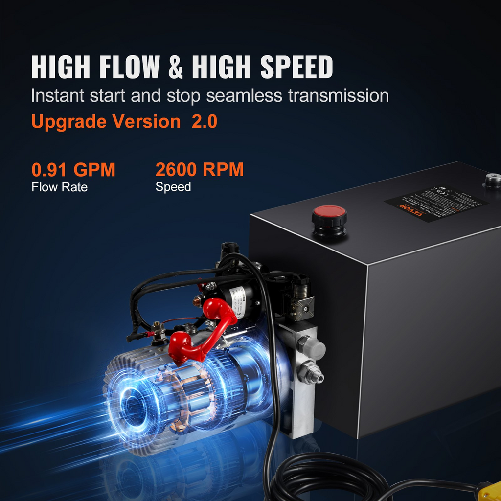 Bomba hidráulica VEVOR, unidad de potencia hidráulica de 15 cuartos, bomba de remolque de volteo de doble acción, caudal de 0,91 GPM, presión de alivio máxima de 3200 PSI, bomba hidráulica de 12 V CC