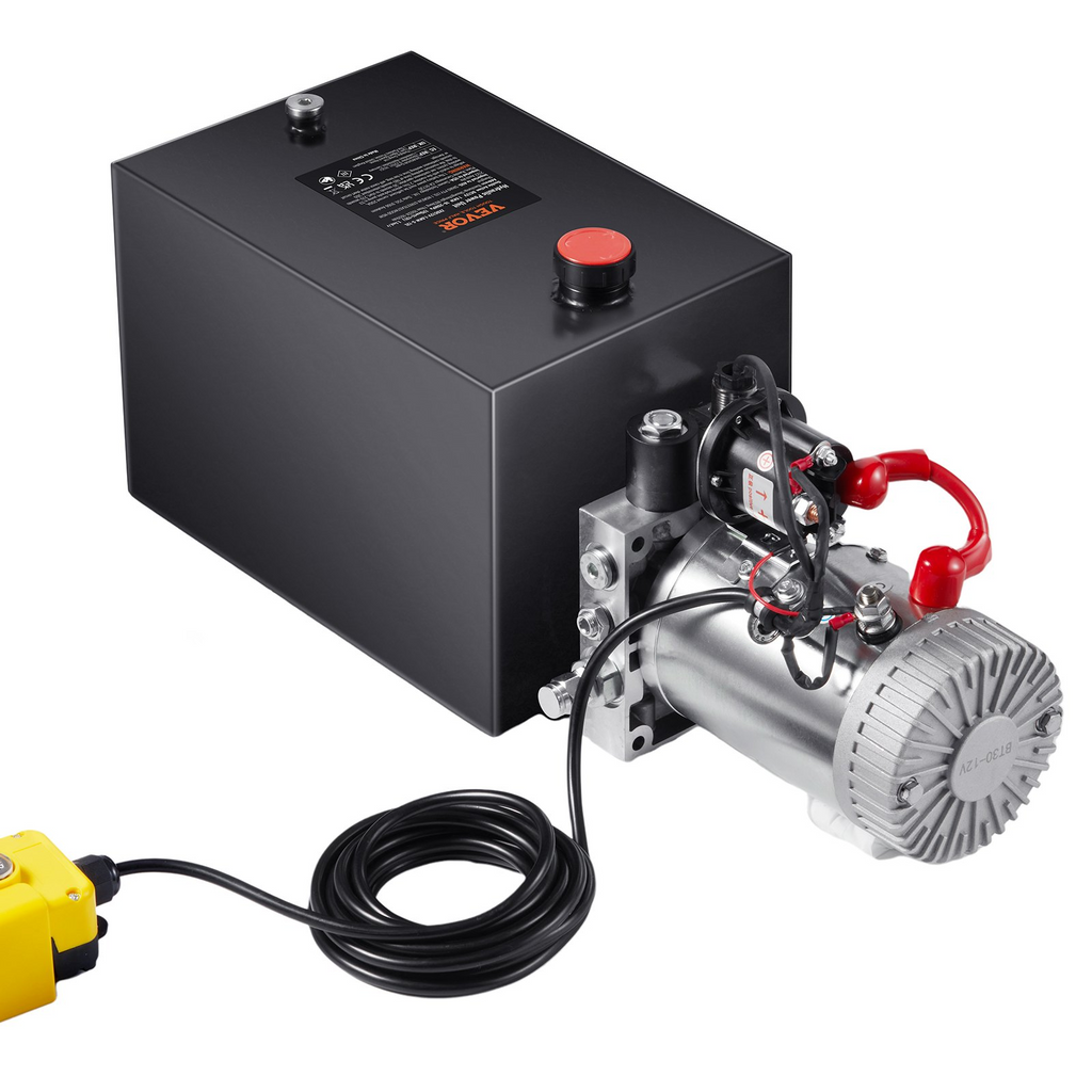 Bomba hidráulica VEVOR, unidad de potencia hidráulica de 12 cuartos, bomba de remolque de volteo de acción simple, caudal de 0,91 GPM, presión de alivio máxima de 3200 PSI, bomba hidráulica de CC de 12 V