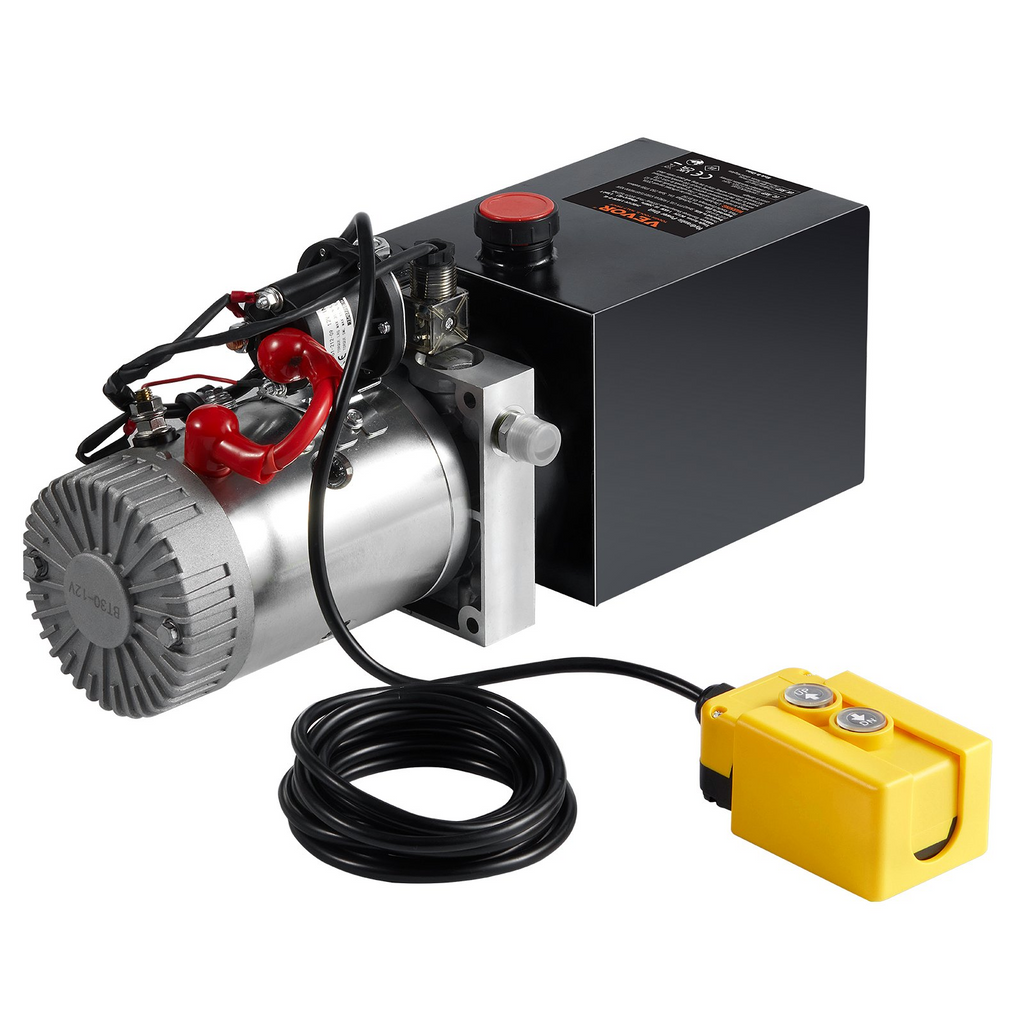 Bomba hidráulica VEVOR, unidad de potencia hidráulica de 4 cuartos, bomba de remolque de volteo de acción simple, caudal de 0,91 GPM, presión de alivio máxima de 3200 PSI, bomba hidráulica de 12 V CC