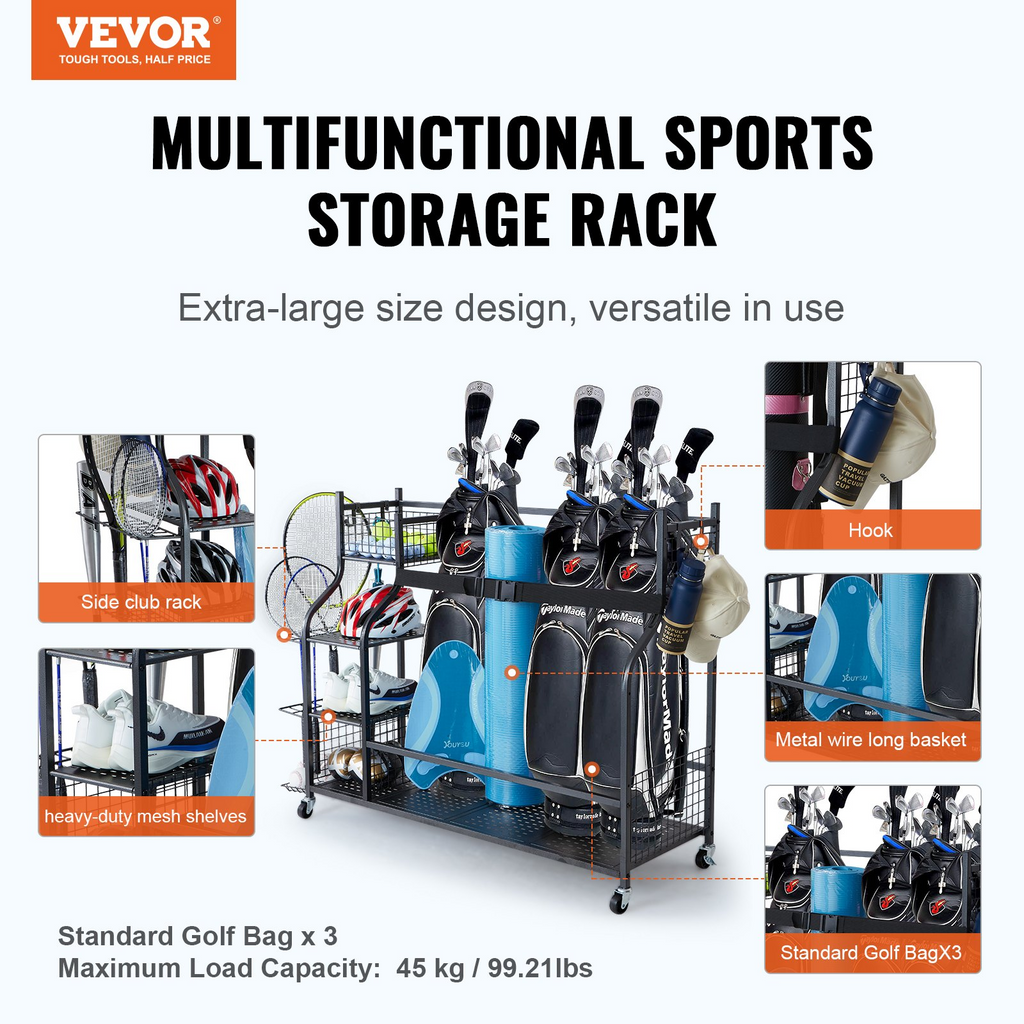 VEVOR Organizador de garaje para guardar equipos de golf
