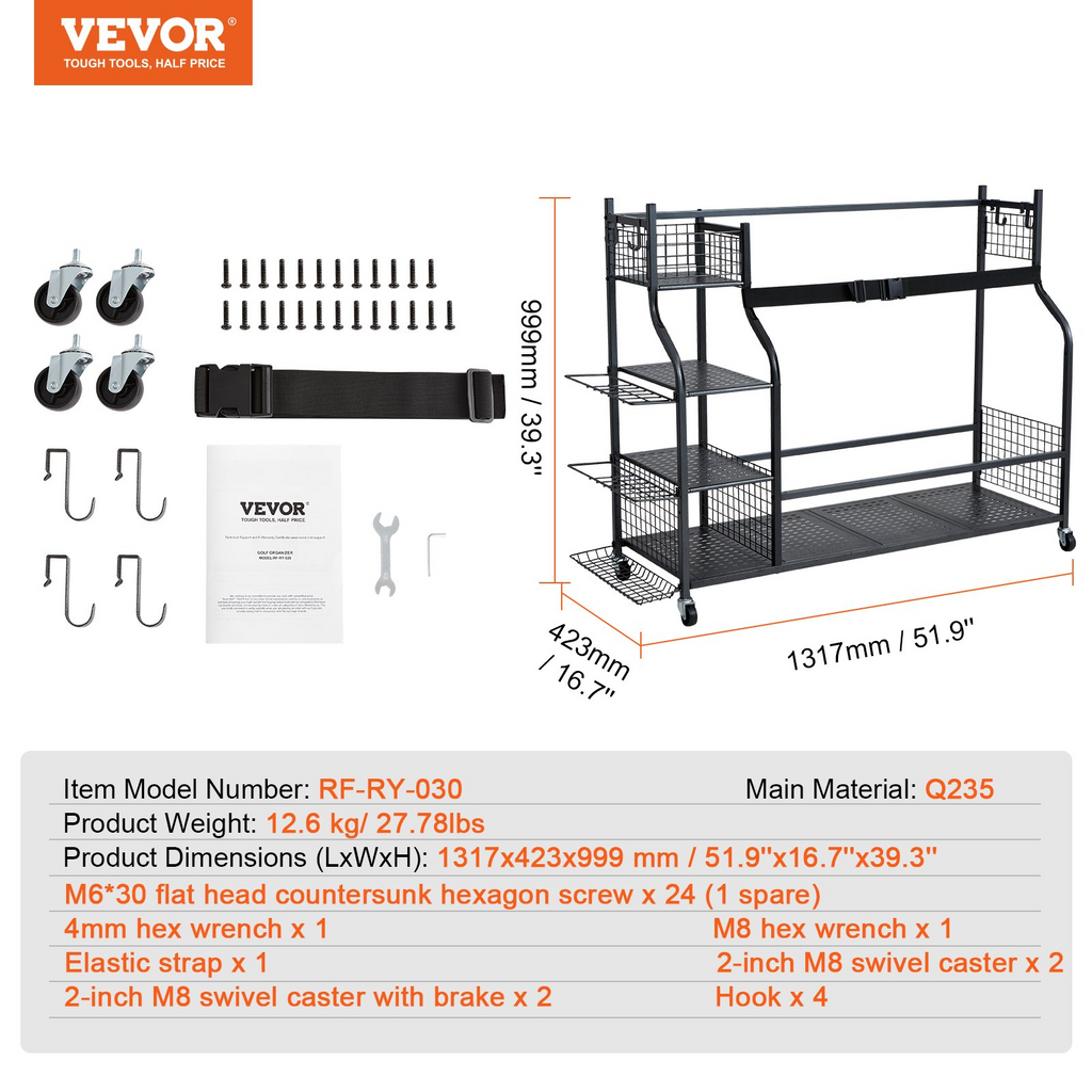 VEVOR Organizador de garaje para guardar equipos de golf