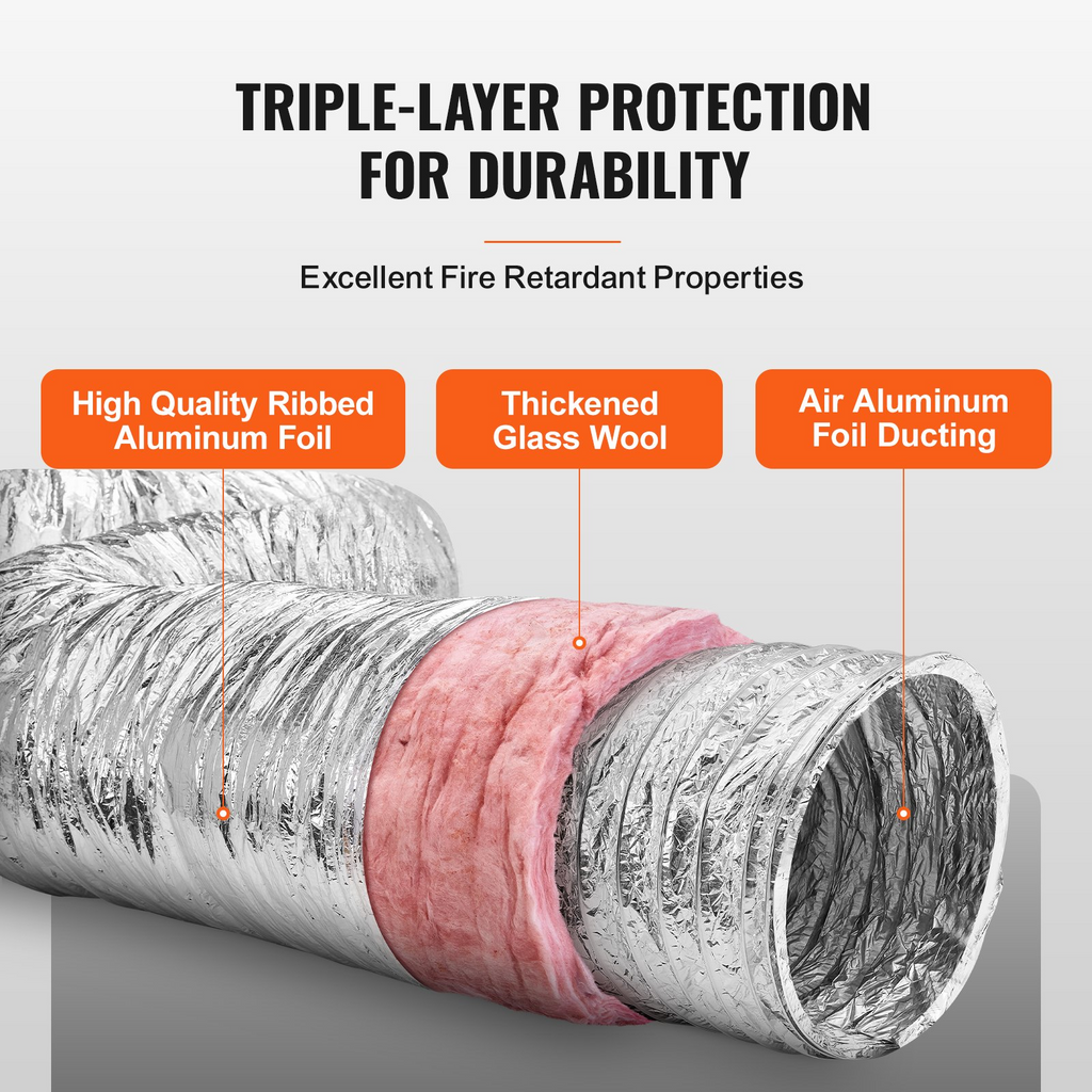 Manguera de ventilación para secadora VEVOR conducto flexible aislado de 6'' y 25 pies de largo con 2 abrazaderas