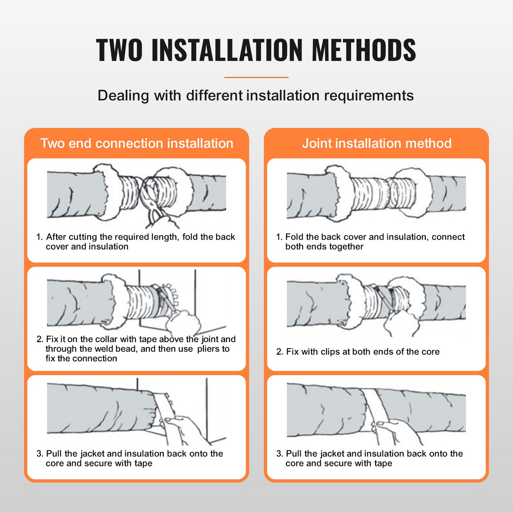 Manguera de ventilación para secadora VEVOR conducto flexible aislado de 6'' y 25 pies de largo con 2 abrazaderas