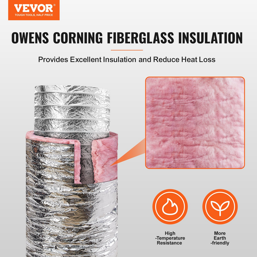 Manguera de ventilación para secadora VEVOR conducto flexible aislado de 10'' y 25 pies de largo con 2 abrazaderas para conductos