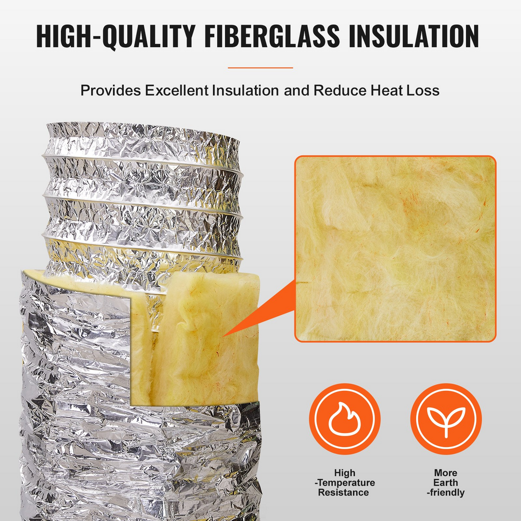 Manguera de ventilación para secadora VEVOR conducto flexible aislado de 6'' y 25 pies de largo con 2 abrazaderas para conductos