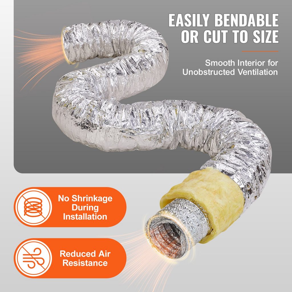 Manguera de ventilación para secadora VEVOR conducto flexible aislado de 6'' y 25 pies de largo con 2 abrazaderas para conductos