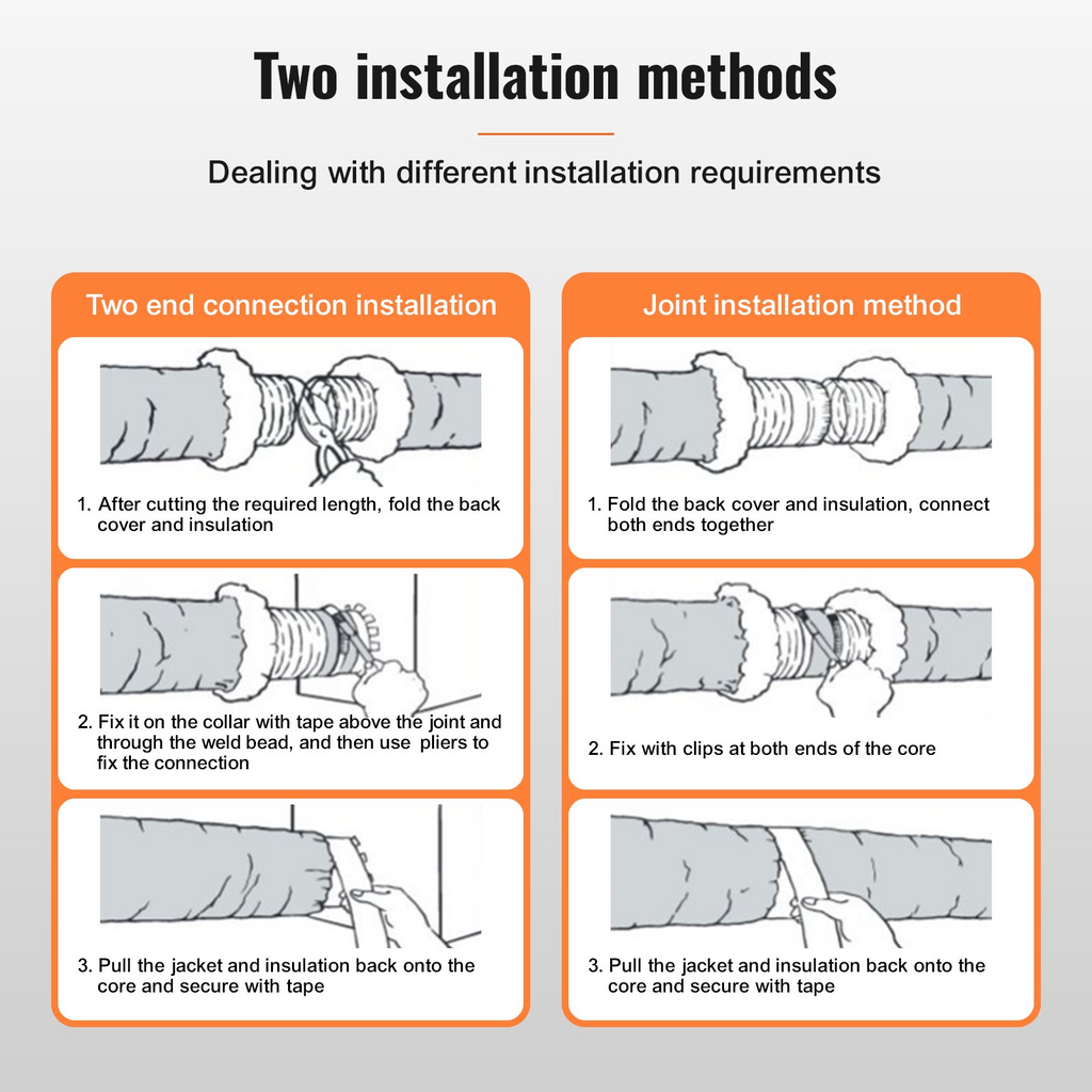 Manguera de ventilación para secadora VEVOR conducto flexible aislado de 6'' y 25 pies de largo con 2 abrazaderas para conductos