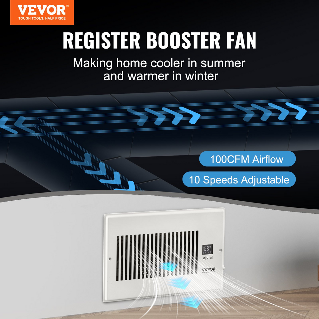 Ventilador de ventilación de refuerzo VEVOR apto para orificios de ventilación de 6" x 10"
