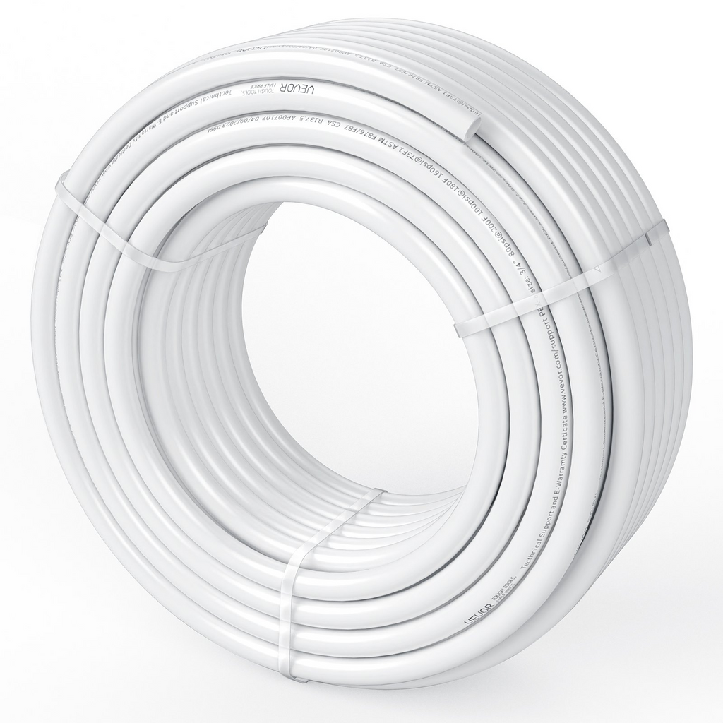 Tubo PEX VEVOR 3/4 pulgada 100 pies flexible PEX-B para agua potable caliente fría plomería incluye cortador abrazaderas gratis blanco