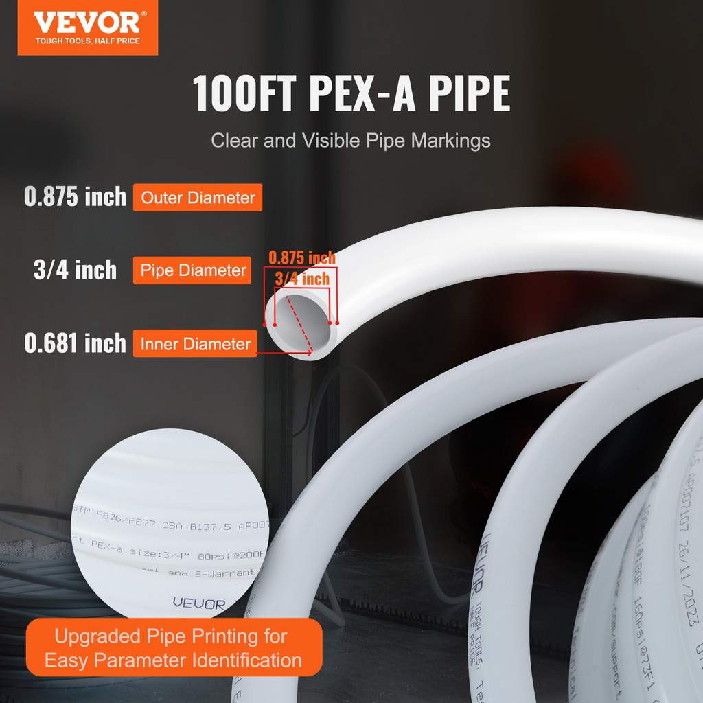 Tubo PEX VEVOR de 3/4 de pulgada y 100 pies de largo