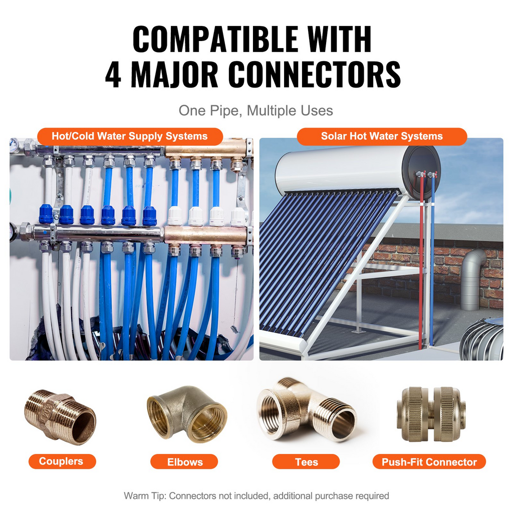 Tubo PEX VEVOR 1/2 pulgada 300 pies flexible PEX-B para agua potable caliente fría plomería incluye cortador abrazaderas gratis azul