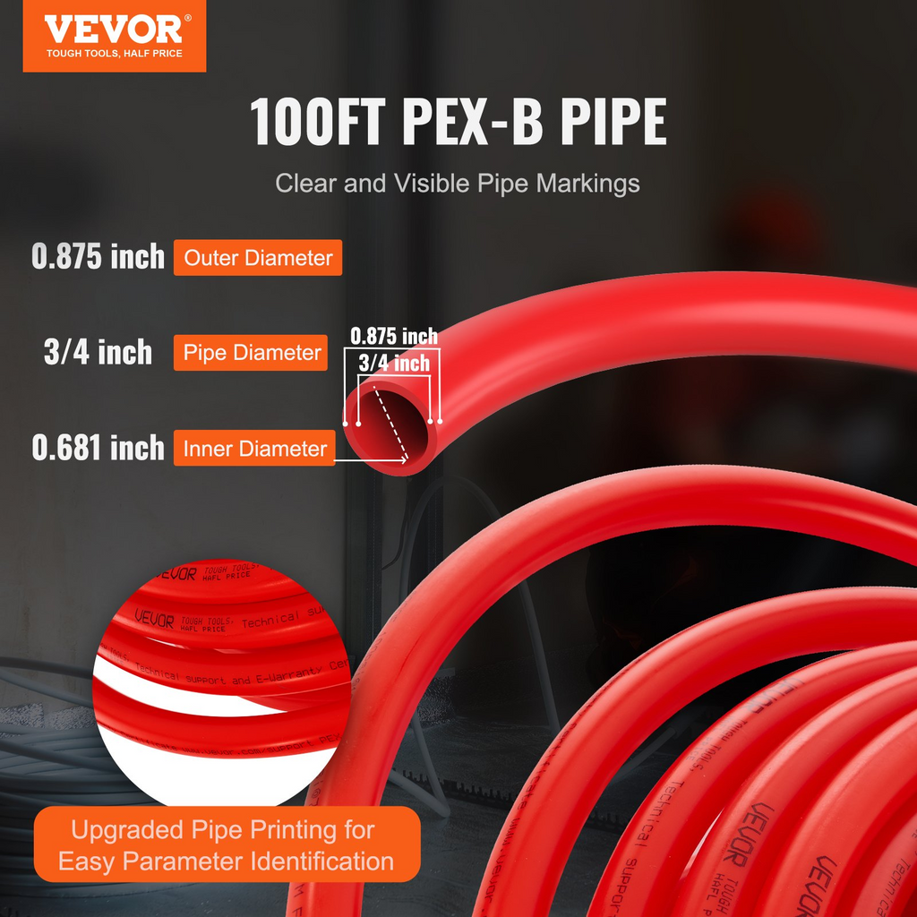 Tubo PEX VEVOR de 3/4 de pulgada y 100 pies de largo