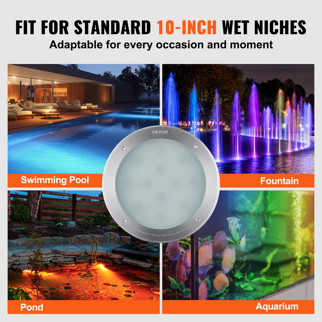 VEVOR Luz LED para piscina de 12 V 10 pulgadas, 40 W