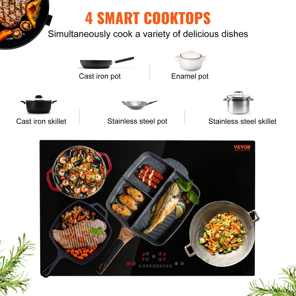 Cocina eléctrica VEVOR 4 quemadores placa de inducción de 30'' placa de cocina magnética incorporada de 7500 W