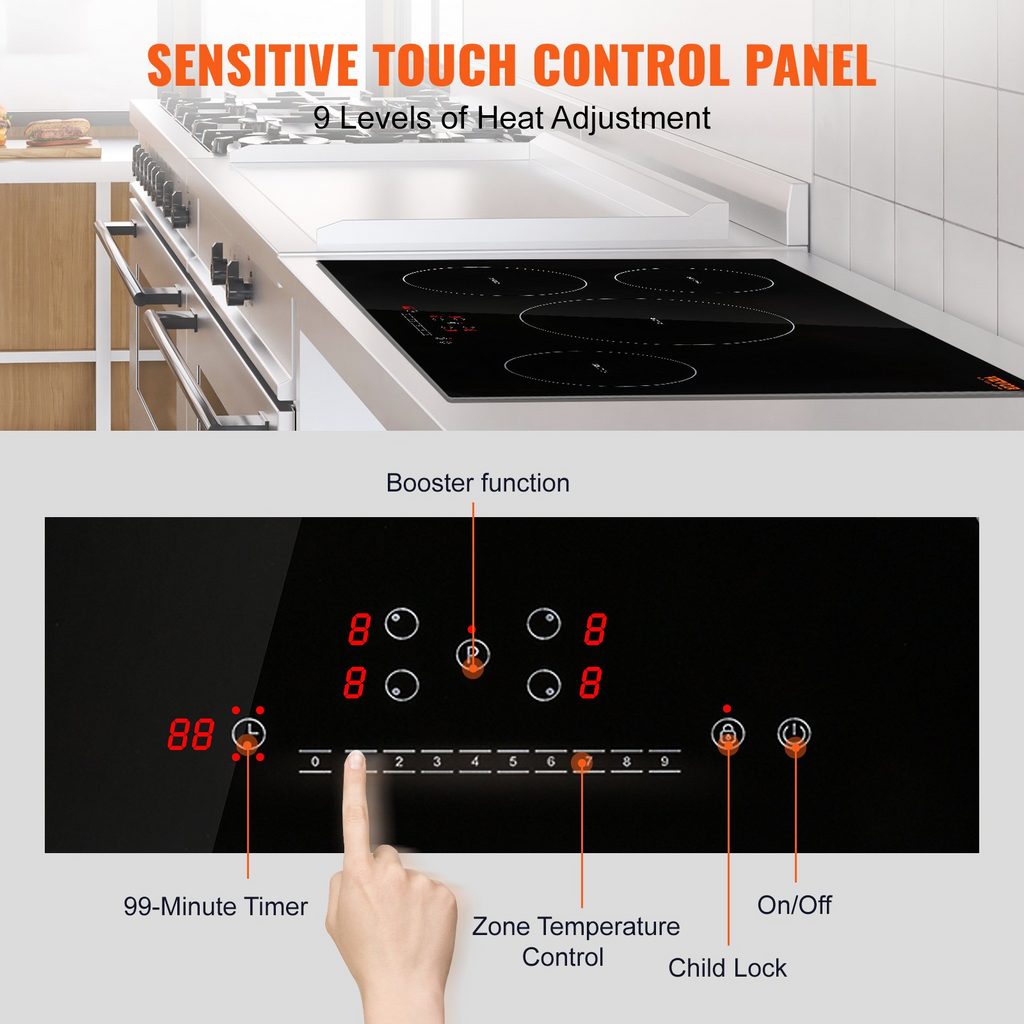 Cocina eléctrica VEVOR 4 quemadores placa de inducción de 30'' placa de cocina magnética incorporada de 7500 W