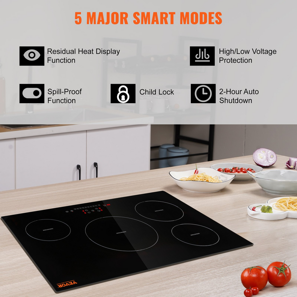 Cocina eléctrica VEVOR 4 quemadores placa de inducción de 30'' placa de cocina magnética incorporada de 7500 W