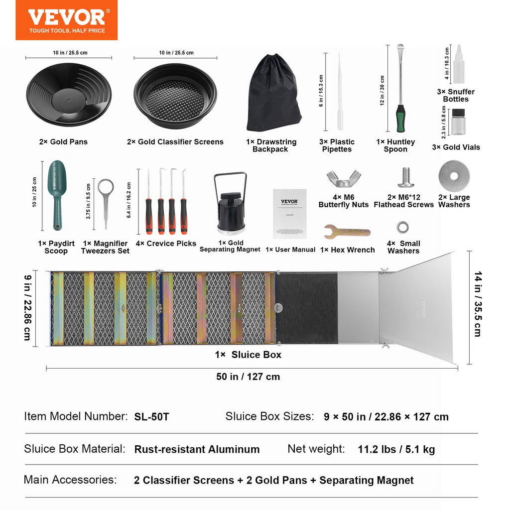 VEVOR - Kit de lavado de oro con caja de compuerta plegable de 50 pulgadas