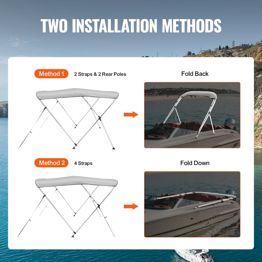 VEVOR - Cubierta para bote con toldo Bimini de 3 arcos toldo de poliéster 900D con marco de aleación de aluminio de 1"