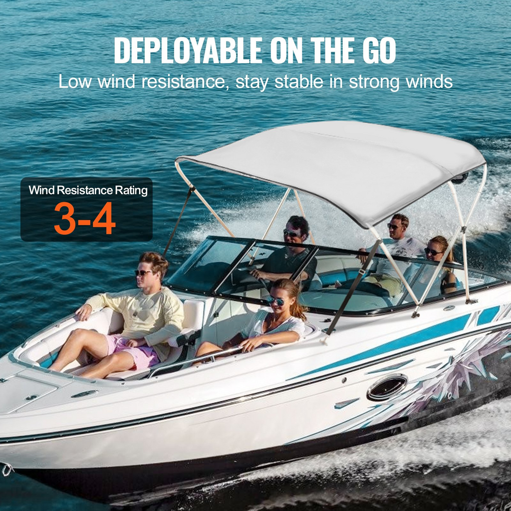 VEVOR - Cubierta para bote con toldo Bimini de 3 arcos toldo de poliéster 900D con marco de aleación de aluminio de 1"