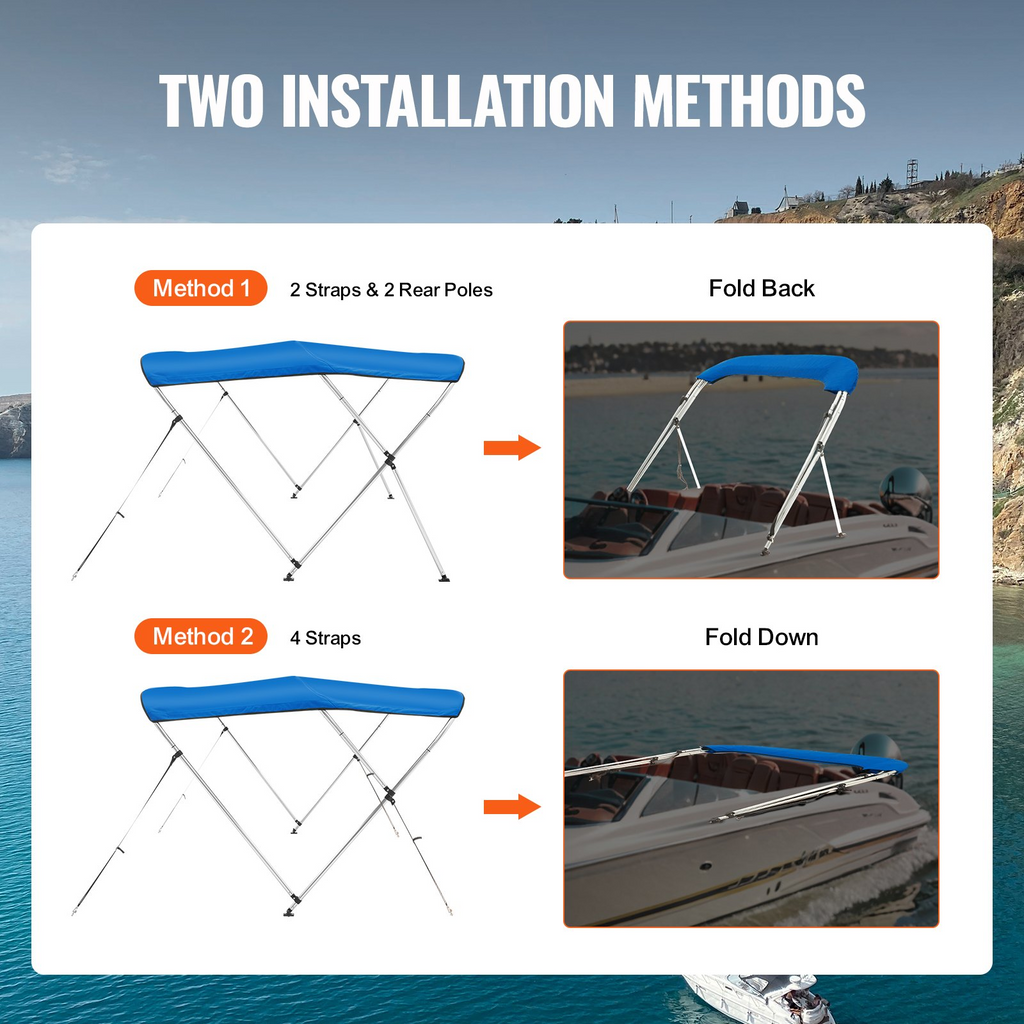 VEVOR - Cubierta para bote con toldo de poliéster de 3 arcos 900D con marco de aleación de aluminio de 1"