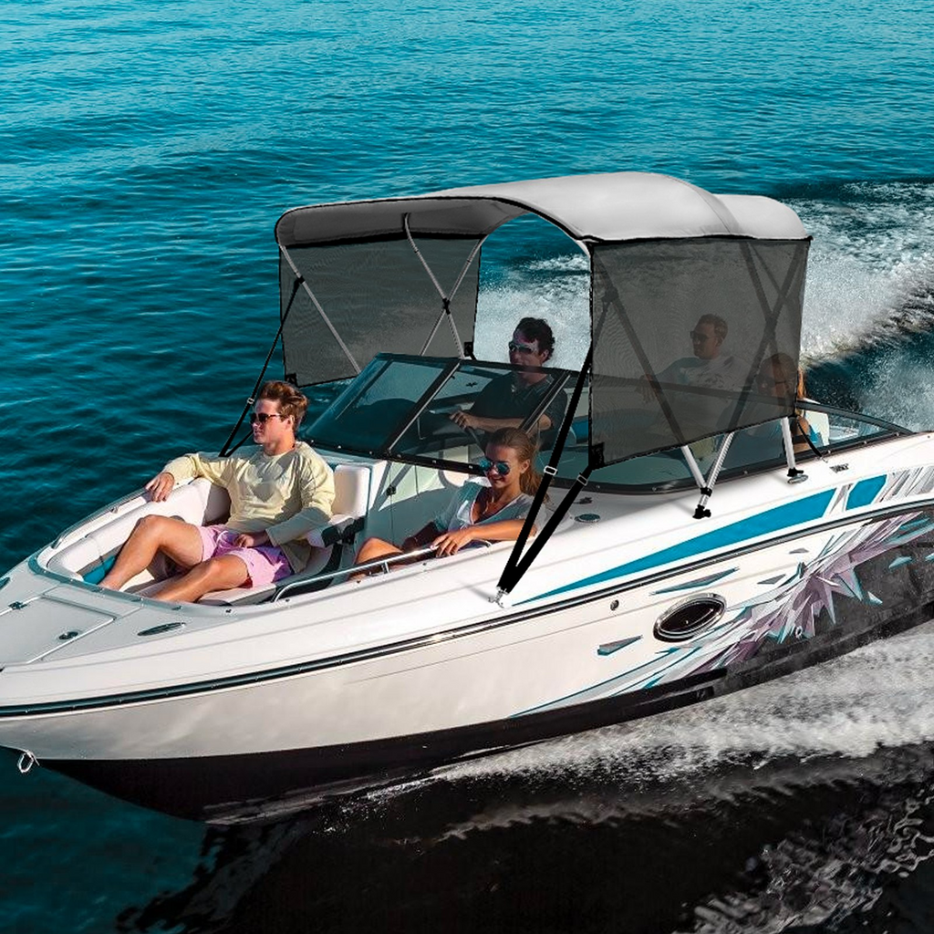 VEVOR - Cubierta para bote con toldo Bimini de 3 arcos paredes laterales de malla desmontables de poliéster 600D