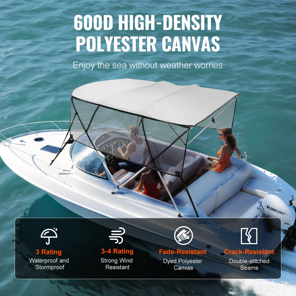 VEVOR - Cubierta para bote con toldo de poliéster de 4 arcos 600D con marco de aleación de aluminio de 1"