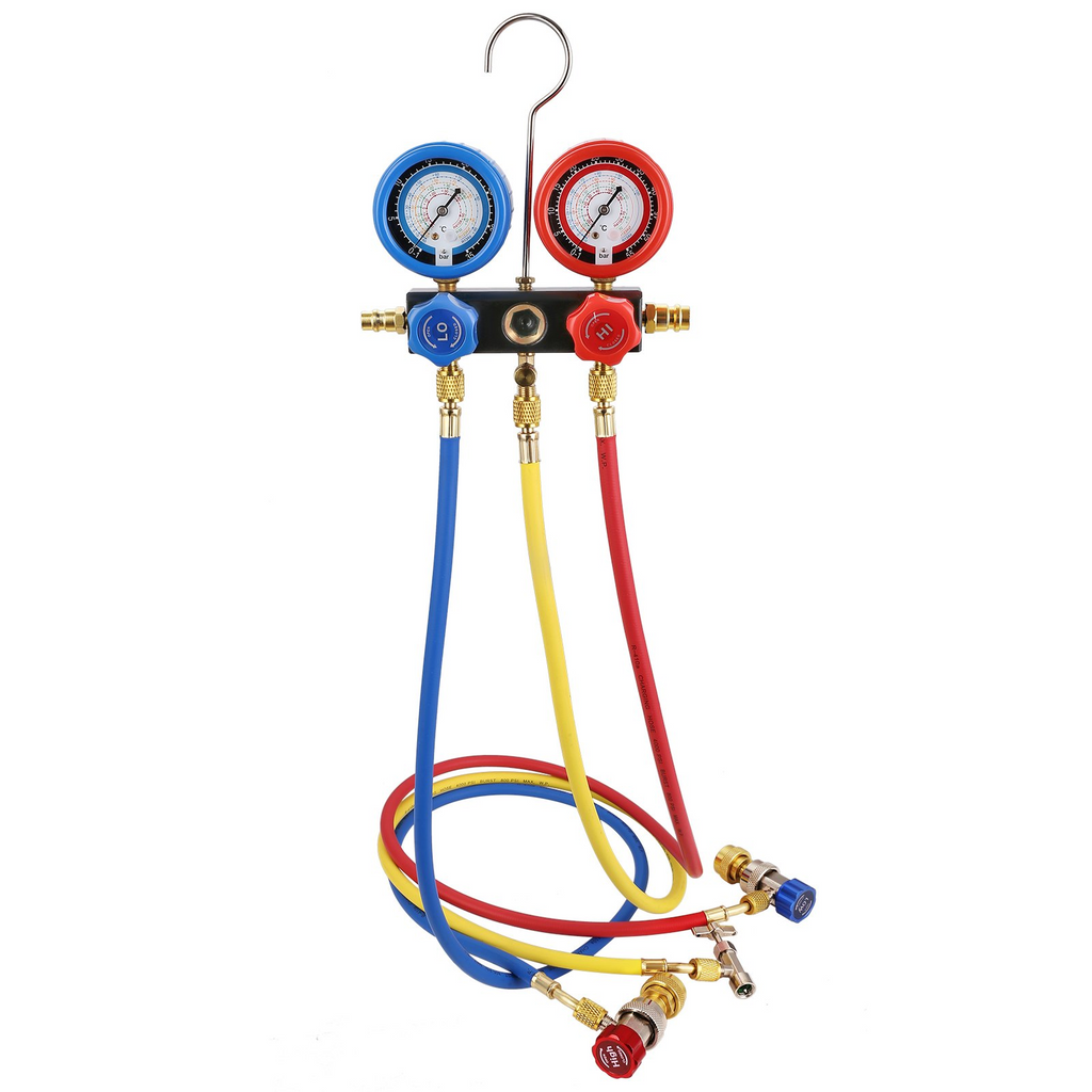 Bomba de vacío y juego de manómetro VEVOR 1/5 HP 3.5 CFM AC  paletas rotativas de 1 etapa HVAC Kit de refrigerante de A/C Juego de manómetro múltiple JH2