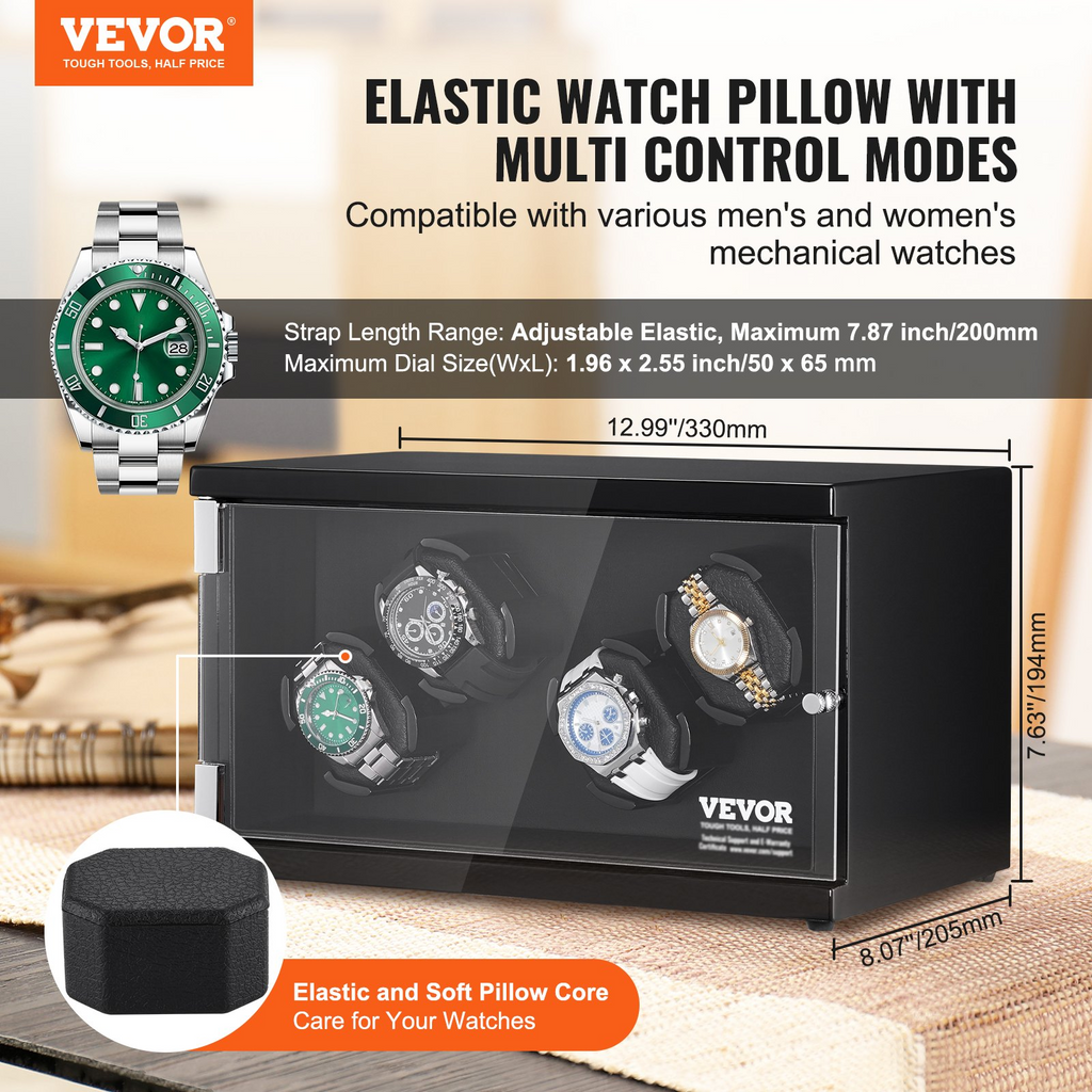 Watch Winder para 4 relojes automáticos para hombres y mujeres, con 2 motores