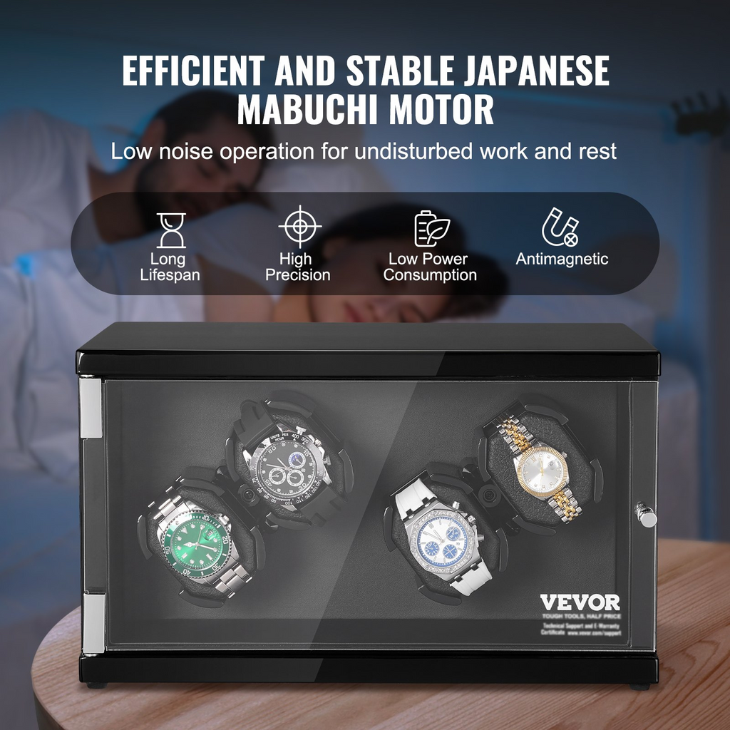 Watch Winder para 4 relojes automáticos para hombres y mujeres, con 2 motores