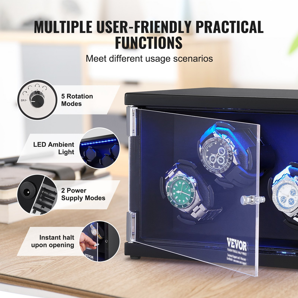 Watch Winder para 4 relojes automáticos para hombres y mujeres, con 2 motores