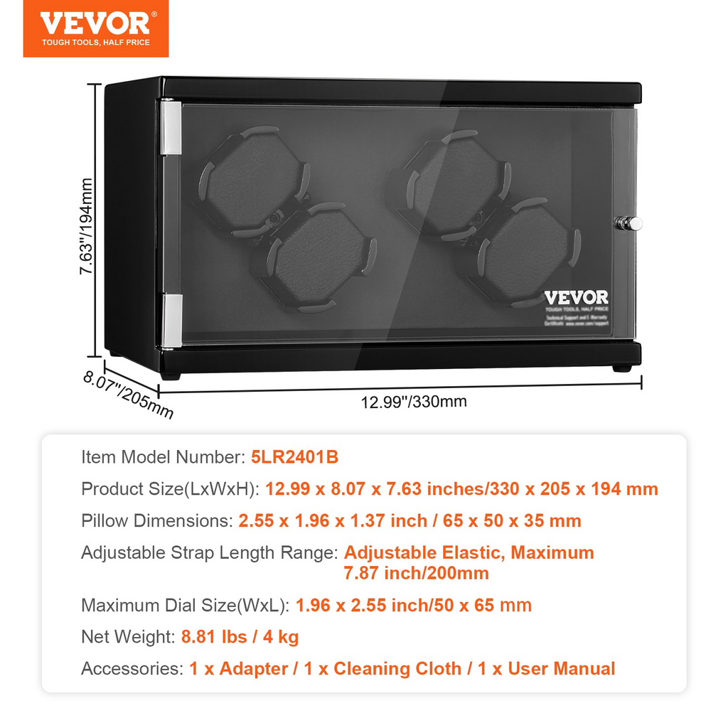 Watch Winder para 4 relojes automáticos para hombres y mujeres, con 2 motores