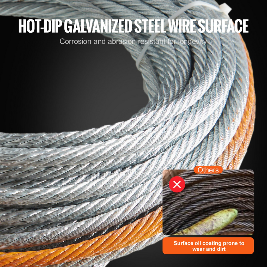 Cable de cabrestante de acero galvanizado VEVOR 3/8 pulgadas x 50 pies 15 200 libras