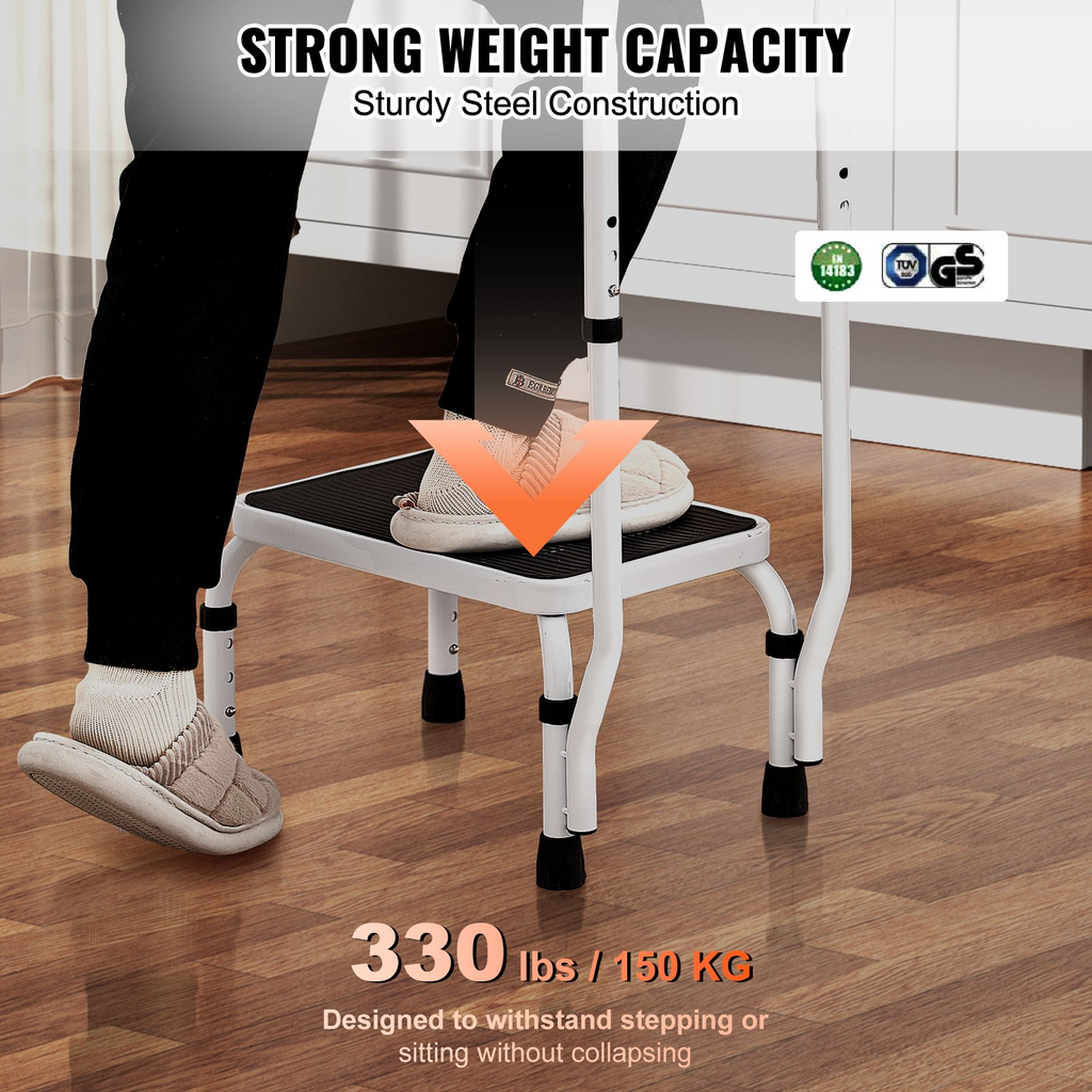 VEVOR Taburete de 1 peldaño con capacidad para 330 libras altura ajustable en 3 niveles con asa