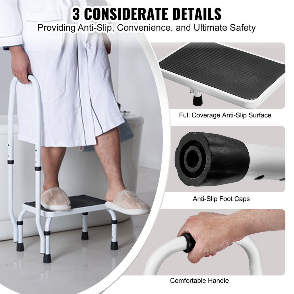 VEVOR Taburete de 1 peldaño con capacidad para 330 libras altura ajustable en 3 niveles con asa