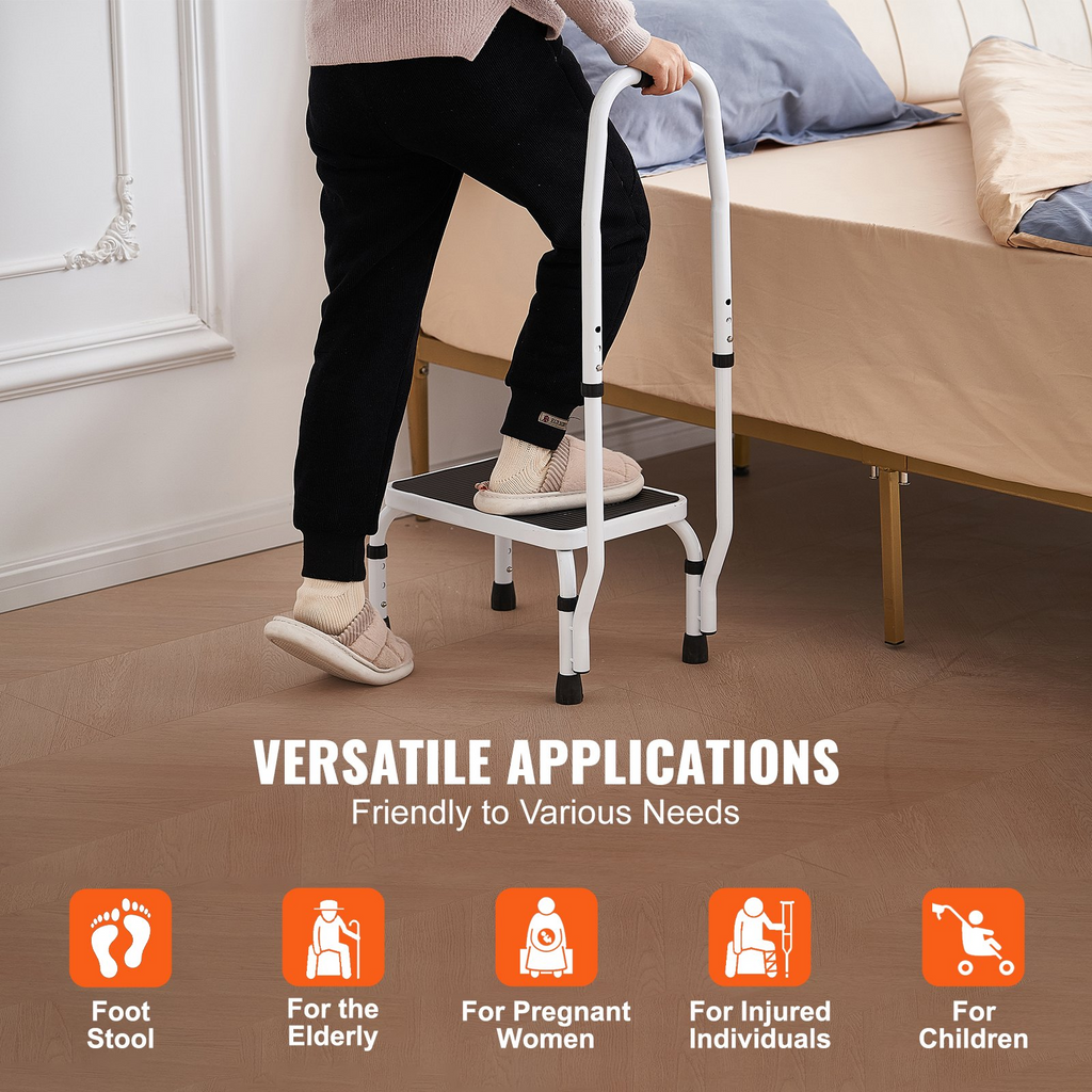 VEVOR Taburete de 1 peldaño con capacidad para 330 libras altura ajustable en 3 niveles con asa