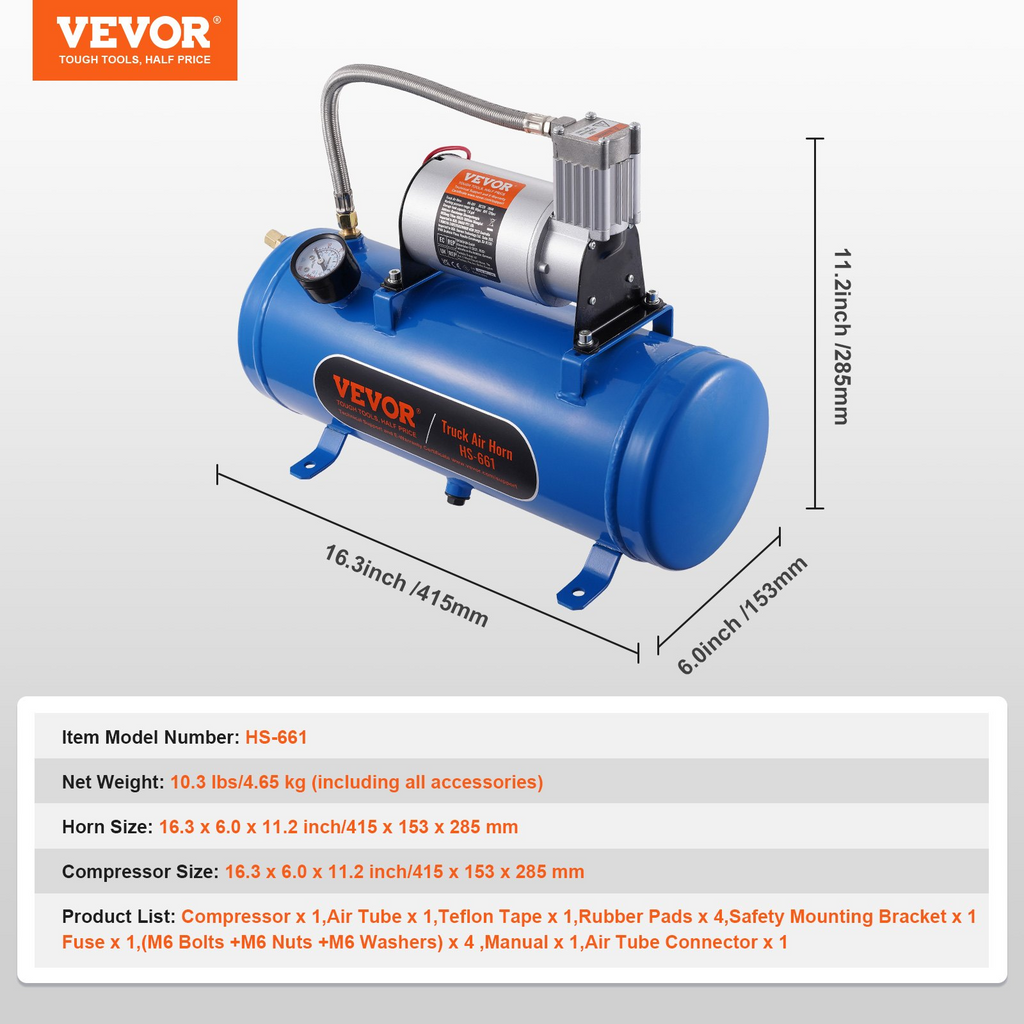 Compresor de aire VEVOR de 12 V con tanque de 1,6 galones/6 L de 120 psi