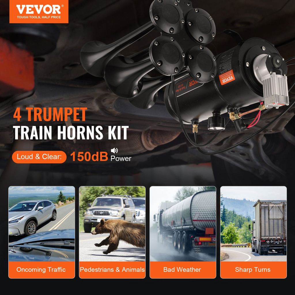 Kit de bocinas de tren VEVOR 150 dB compresor de aire de 12 V y 120 psi tanque de 0,8 galones/3 L