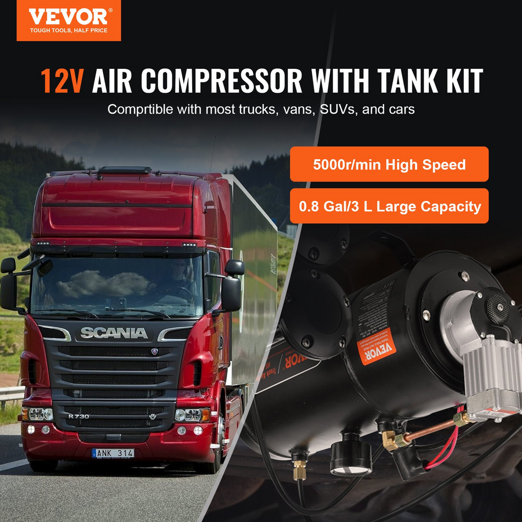 Compresor de aire VEVOR de 12 V con tanque de 0,8 galones/3 L c120 psi