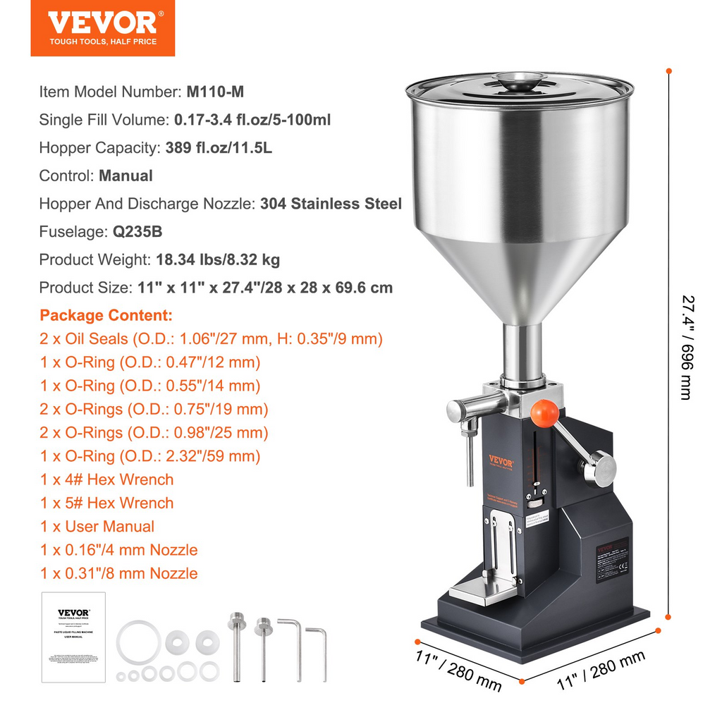 Máquina llenadora manual de líquidos en pasta VEVOR llenadora de botellas de 5 a 100 ml