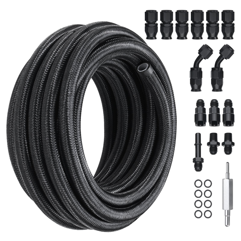 Kit de línea de combustible VEVOR 6AN 25 piestrenzado de acero inoxidable y nailon de 5/16"