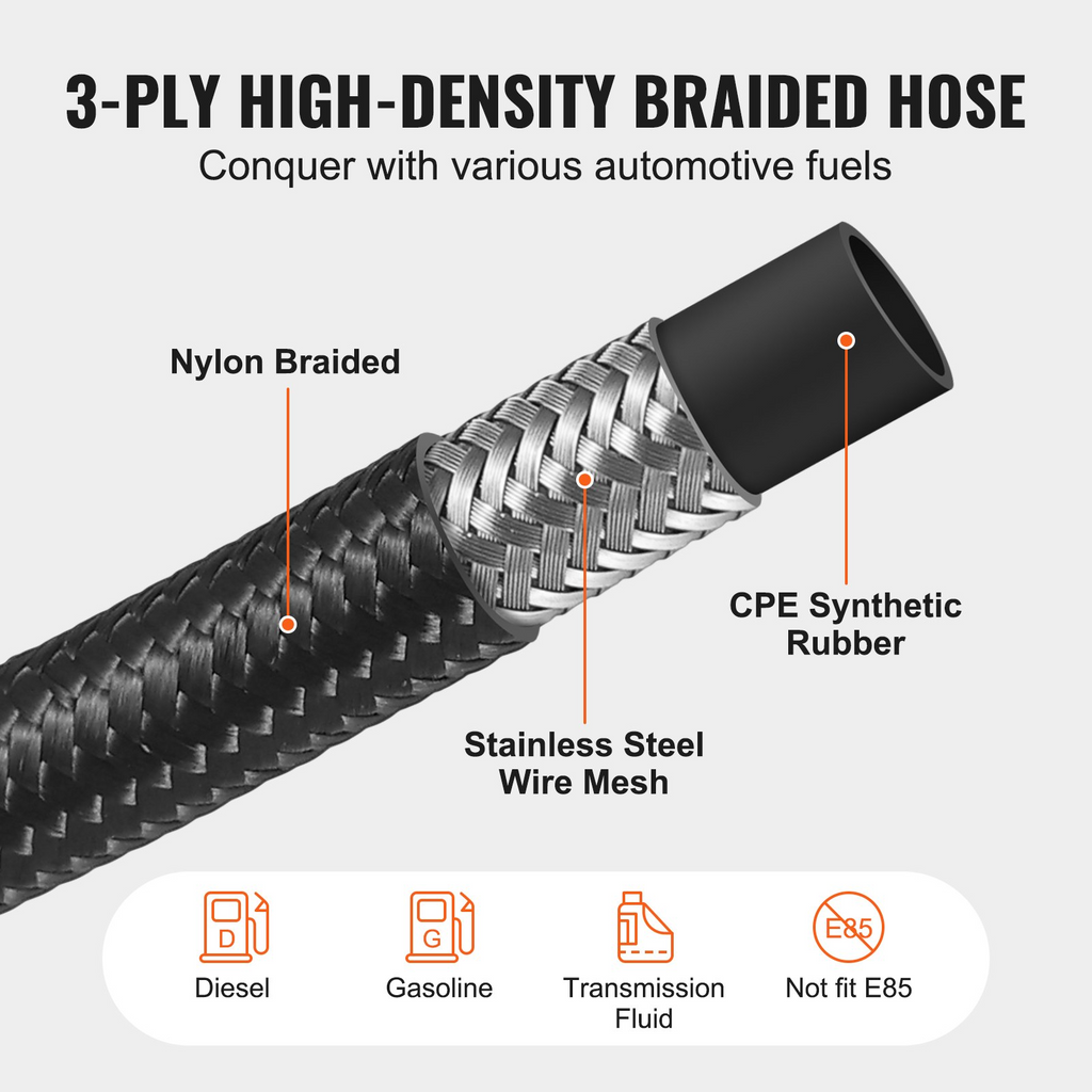 Kit de línea de combustible VEVOR 8AN 20 pies 0,43" adaptador de conexión giratoria