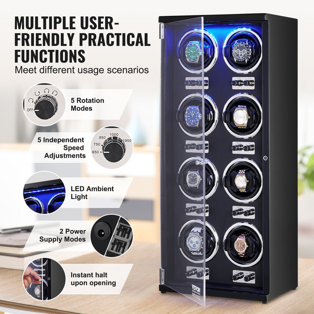 VEVOR Watch Winder para 8 relojes automáticos para hombres y mujeres con 8 motores