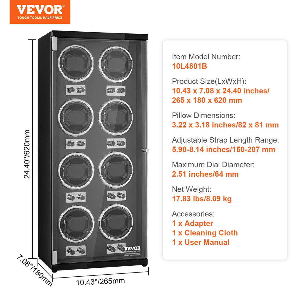 VEVOR Watch Winder para 8 relojes automáticos para hombres y mujeres con 8 motores
