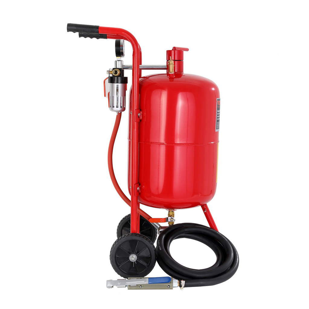 Máquina de chorro de arena VEVOR de 10 galones/40 l equipada con válvula de cierre de boquilla manómetro boquilla de cerámica ruedas de goma chorro de arena potente portátil