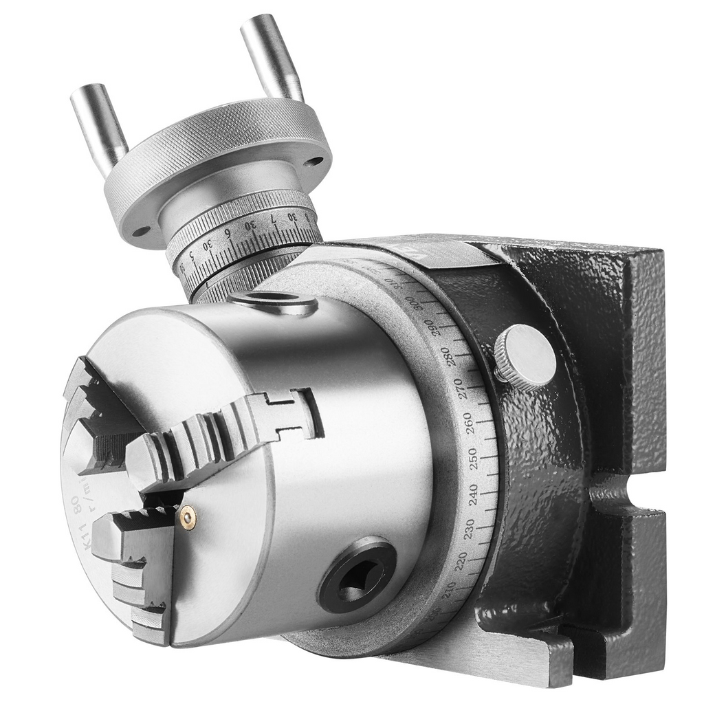 Mesa giratoria VEVOR para fresadoras 4''/100 mm modelo horizontal y vertical de precisión con mandril de 3 mordazas de 3.1''/80 mm pernos en T M10 y tuercas para herramientas de indexación de fresado